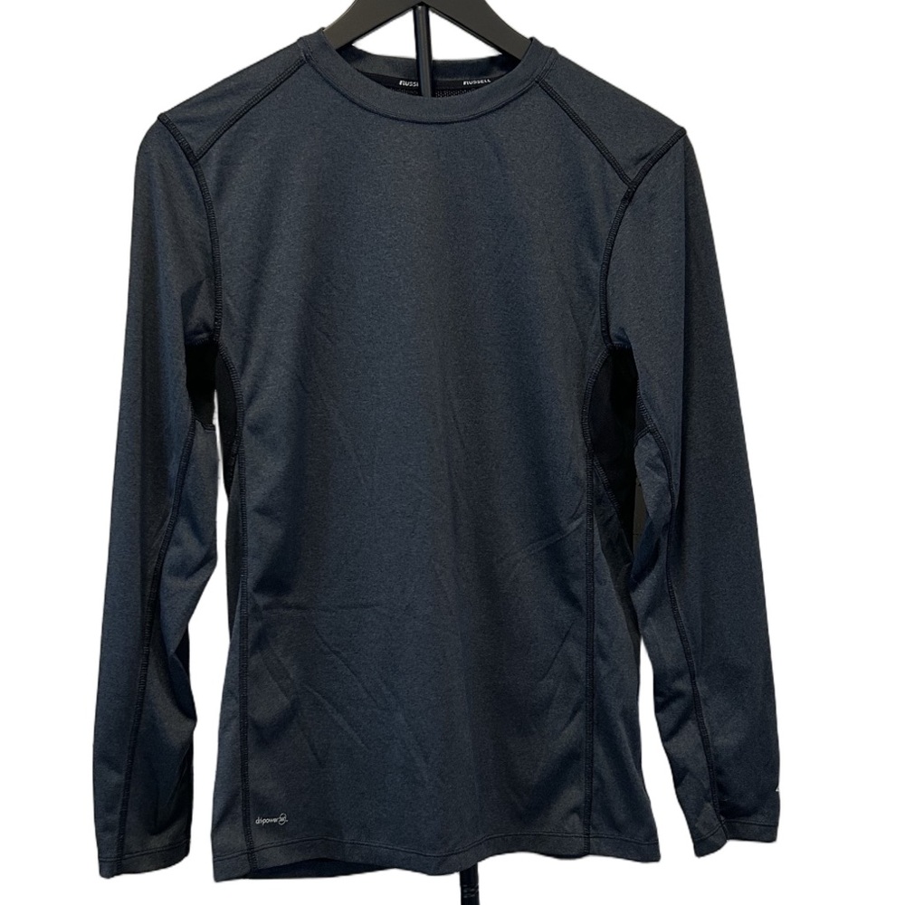 Russell Training Fit Gray Black Long Sleeve Athletic Shirt S Small 34/36